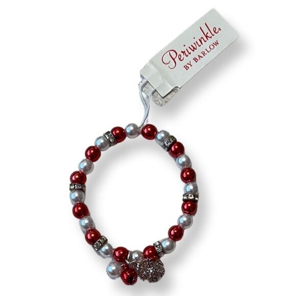 🤯5/$20🤯 NEW Periwinkle By Barlow Pearl, Red, And Rhinestone Girls Bracelet - Picture 1 of 2